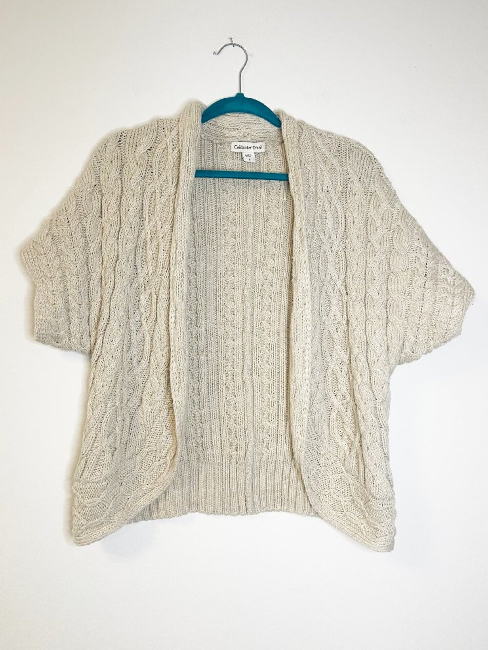 Coldwater Creek Cable Knit Cardigan Sweater Cream Open Front Cottagecore Small